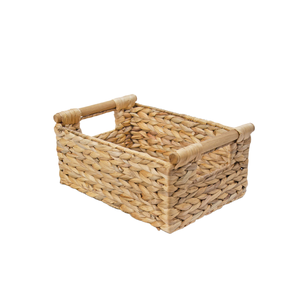 Paniers de rangement rectangulaires écologiques de style bohème en gros Technologie d'injection de poignée en jacinthe d'eau tissée à la main 10-20L - Product Image 4