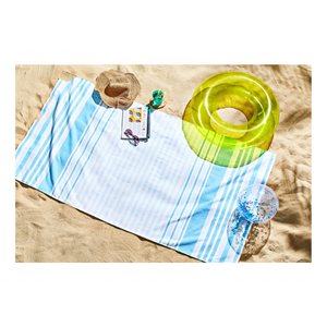 Options personnalisables en coton 100% absorbant doux bleu rayé pour le bain de golf à usage domestique en 2024 serviettes de plage certifiées GOTS - Product Image 1