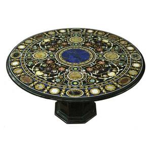 Plus beau Artisan expérimenté finition brillante à la main bords plats en marbre noir pur incrustation de forme ronde travail Table à manger - Product Image 1