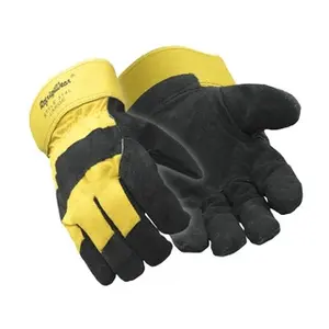Guantes de trabajo de cuero dividido de alto rendimiento con espalda de lona y puño de seguridad de goma, diseñados para trabajadores de la industria - Product Image 3