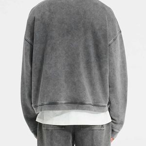 Sweat-shirt à col rond personnalisé 100% coton 450 GSM Sweat-shirt à col rond surdimensionné en molleton français Blanc Streetwear Luxe Lavage à l'acide - Product Image 3