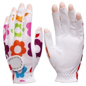 Ladies Fingerless Golf Gloves in Premium Mesh Breathable Golf Glove Non-Slip Genuine <b>Leather</b> Sublimation Golf gloves - Product Image 3