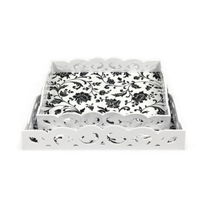 ถาดเคลือบเงาลายดอกไม้ ทำด้วยมือ สำหรับเสิร์ฟอาหาร ตกแต่งโต๊ะอาหาร และตกแต่งภายใน จากเวียดนาม - Product Image 1