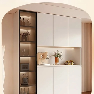 Buffet moderne minimaliste en bois massif écologique avec étagère vitrée et armoires de rangement pour cuisine ou salle à manger - Product Image 3