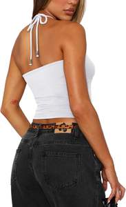 Camiseta sin mangas de mujer de color liso al por mayor, Sexy, de manga corta, con logotipo personalizado, botón frontal, licra, ecológico, de secado rápido, transpirable - Product Image 2