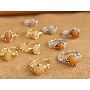 Bohemia Style Gold Plated Brass Gemstone <b>Rings</b> Agate Bezel Setting Jewelry - Product Image 2