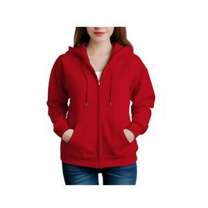 Sudadera con capucha de algodón con cremallera para mujer Sudadera con capucha de punto sólido cómodo de invierno con serigrafía frontal duradera - Product Image 2