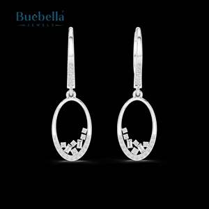 Elegante pendiente recto redondo y baguette con diamantes redondos y corte baguette Pendientes de plata esterlina 925 - Product Image 5