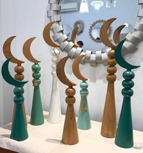 Madera Ramadán media luna decoración hecha a mano Hilal soporte islámico Eid Mubarak madera decoración del hogar centro de mesa - Product Image 3