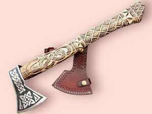 ขวานรบไวกิ้งแบบทำมือด้ามไม้โรสวู้ดแกะสลักใบมีดเหล็กกล้าคาร์บอนสูงที่ดีที่สุดสำหรับกลางแจ้งและตั้งแคมป์ OEM Moq 5 - Product Image 6