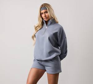 Top Trending Street Style Oversized Boxy Fit Flexible Bottom <b>Quarter</b> <b>Zip</b> Crew Neck Woven Eco-Friendly Front <b>Women</b> Winter - Product Image 5