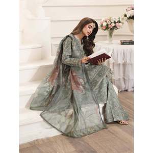 Collection Mohagani 3 pièces en mousseline de soie, chemise imprimée et brodée pour le printemps/été avec dupatta en soie et pantalon imprimé - BIC-008 - Product Image 6