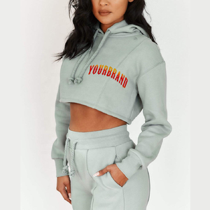 Sudadera con Capucha Corta de Punto para Mujer, Diseño de Última Moda, 100% Algodón, Resistente al Encogimiento, Logotipo Frontal Personalizado, Colores Personalizables - Product Image 3