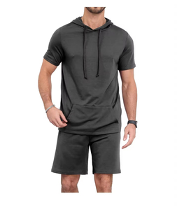 Ensemble sweat à capuche et short pour homme grande taille, haute qualité, style urbain, hiver, manches longues, logo personnalisé, respirant, 100% coton - Product Image 1