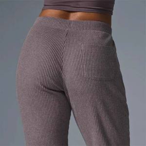 Pantalones de Jogger acanalados para mujer con bolsillos | Joggers elásticos de cintura alta con cintura elástica - Product Image 6