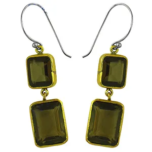 Boucles d'oreilles pendantes en quartz fumé plaqué or pour femmes, idée cadeau tendance - Product Image 2