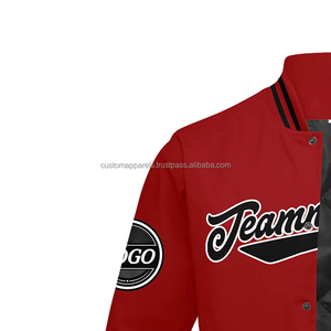 Chaqueta universitaria Letterman ajustada personalizada, Mangas de lana, cuerpo de lana, cuello levantado, decoración bordada, colocación frontal - Product Image 5