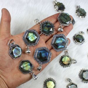 สร้อยคอจี้อัญมณีลาบราดอไรต์ธรรมชาติแบบหลายชิ้นสร้อยข้อเท้าทรงหกเหลี่ยมพร้อมชุดเครื่องประดับแฮนด์เมด - Product Image 2