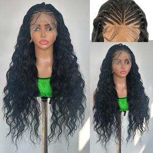 Perruque synthétique sans colle, cheveux noirs longs ondulés, style de cheveux lâche, 13*4 dentelle frontale, pour femmes aux cheveux naturels - Product Image 6