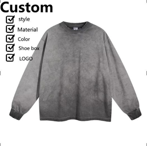 Sudaderas desgastadas mezcladas de algodón para hombre Vintage ácido lavado pulóver cuello redondo manga larga otoño Streetwear Pakistán - Product Image 1