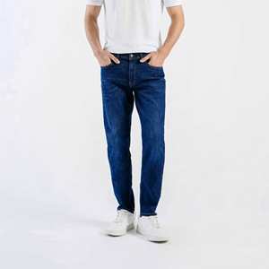 Pantalones vaqueros de mezclilla de alta calidad hechos a medida de corte regular azul oscuro para hombre con logotipo bordado personalizado de alta calidad - Product Image 6