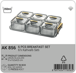 Ensemble de 6 plateaux carrés en plastique PS pour le petit-déjeuner, contenants de stockage alimentaire transparents de 350 ml avec poignée dorée, qualité alimentaire sans BPA, pour la cuisine et le bureau - Product Image 2