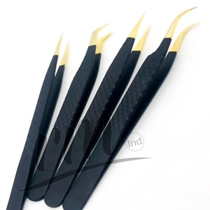 RMI japonais en acier inoxydable pince à cils noir à or poudre enduit fibre pointe professionnel Volume Type fibre pointe pince à épiler - Product Image 1