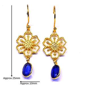 Party Wear 925 Sterling Silver Gold Plated Jewelry Kyanite Gemstone Women Wear Hanging <b>Snowflake</b> <b>Earring</b> - Product Image 1