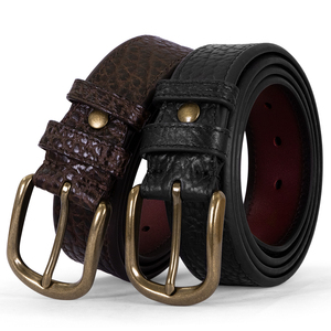 Cinturón Casual de Cuero de Bisonte de Doble Cara Grueso con Textura para Hombre, Cinturón Formal de Cuero Genuino Ecológico y Duradero - Product Image 1