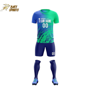 เสื้อฟุตบอลสีฟ้าชุดสั้นสำหรับผู้ชายและผู้หญิงชุดเครื่องแบบพิมพ์ลายซับลิเมชันงานออกแบบโลโก้ได้ตามต้องการ - Product Image 4