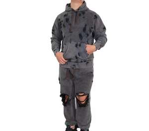 Meilleur ensemble pantalon baggy et sweat à capuche avec poches, look stylé pour homme, fabriqué au Pakistan, couleur unie, effet délavé et vieilli, survêtement - Product Image 1