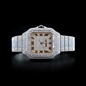 Exportador profesional de lujo pantalla analógica VVS claridad Moissanite Diamante tachonado reloj de acero inoxidable de alta Antigüedad - Product Image 1