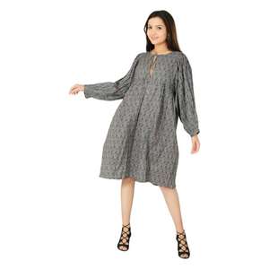 Robe courte en coton imprimé bloc boho hippie tuniques vêtements d'été robe à manches boho - Product Image 3