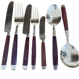 Ensemble de couverts en métal avec manche en bois, vaisselle artisanale pour la cuisine, couverts de restaurant - Product Image 2