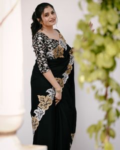 Indiase Boetiekontwerper Satijn <span class=keywords><strong>Chiffon</strong></span> Zijde <span class=keywords><strong>Saree</strong></span> Exclusieve Chique Nieuwste Georgette Premium Kwaliteit <span class=keywords><strong>Saree</strong></span> Sari Premium Kwaliteit - Product Image 2