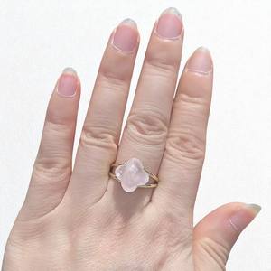 แหวนพลอยควอตซ์รูปใบโคลเวอร์เงินสเตอร์ลิงทำด้วยมือเครื่องประดับแหวนชุบทอง - Product Image 1