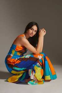 Strapless Print Backless <b>Dress</b> 2024 Summer Women Holiday Color Blocking Sundress Beach Frill <b>High</b> <b>Waist</b> Corset <b>Dresses</b> - Product Image 3