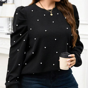 Sweat-shirt personnalisé pour femmes style perlé Sweat-shirt tricoté gaufré de couleur unie tricoté gaufré pour dames - Product Image 1