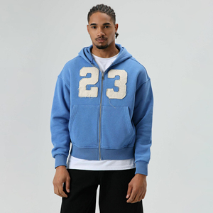 Sweat-shirts à capuche pour hommes en coton 100% avec fermeture éclair, logo personnalisé, streetwear d'hiver, ODM, imprimé en relief, vintage, déchiré, délavé à l'acide, épaules tombantes - Product Image 2