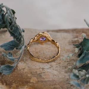 Bague Améthyste Design Unique Argent Sterling 925 Rempli d'Or Femme Fille Anniversaire Cadeaux de Mariage - Product Image 4