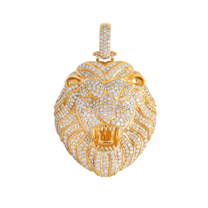 Colección exclusiva de oro de 14 quilates para colgante Unisex personalizado con cabeza de león rugiente Natural VVS Diamond Hip Hop Charm - Product Image 1