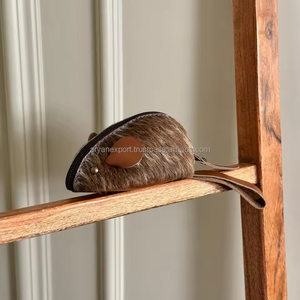 Nouveaux cheveux faits à la main sur souris en cuir véritable porte-monnaie mignon pochette en cuir de vachette pour garçons et filles Mini porte-monnaie à fermeture éclair - Product Image 2