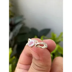 925 <b>Silver</b> Natural Morganite <b>Statement</b> <b>Ring</b> with Turquoise Gemstone Rhodium Plated Oval Cut Romantic Engagement <b>Ring</b> - Product Image 2