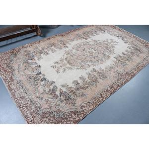 Turkish Rug, 5.4x9.3 ft Large Rug, <b>Brown</b> Bordered <b>Wool</b> Vintage Rug - Product Image 2