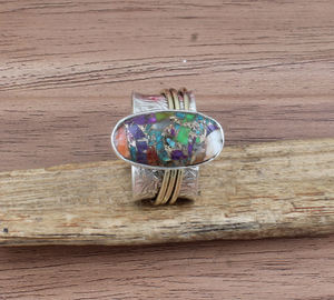 Natural Spiny Oyster <b>Copper</b> Turquoise Ring 925 Sterling Silver Wide <b>Band</b> Ring for Women Wholesale Handmade - Product Image 3