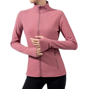Women's Pink Full Sleeve Half-Zip <b>Yoga</b> <b>Jacket</b> Breathable Solid Color Sport Fitness Top Regular Fit Long Sleeve Zip-Up <b>Jacket</b> - Product Image 2