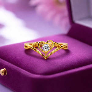 แหวนหมั้นเพชรทรงเหลี่ยมชุบโรเดียม 14k - เงินแท้ประดับหัวใจรักแบบมินิมอลชุบทอง - Product Image 1