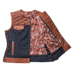 Blue Label femmes hiver Style occidental Denim cuir gilet décontracté coton tenue de club avec lacets latéraux longueur de gilet - Product Image 3