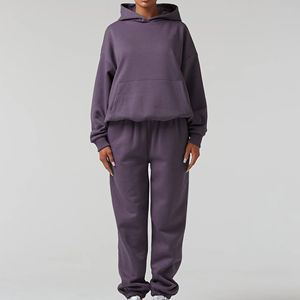 Premium Purple Oversized Tracksuit Set Heavyweight <b>Fleece</b> Hoodie & <b>Joggers</b> Streetwear Look New <b>Women</b> Tracksuits - Product Image 1