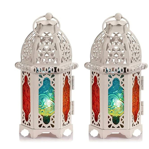 Lanterne en métal de style marocain fantaisie avec découpes complexes et lanterne en verre coloré parfaite pour la décoration intérieure décoration festive - Product Image 2